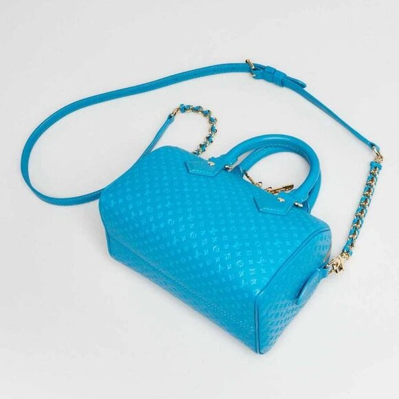 Louis Vuitton Blue NanoGram Monogram Embossed Leather Speedy Bandouliere 20 Bag - Picture 3 of 11
